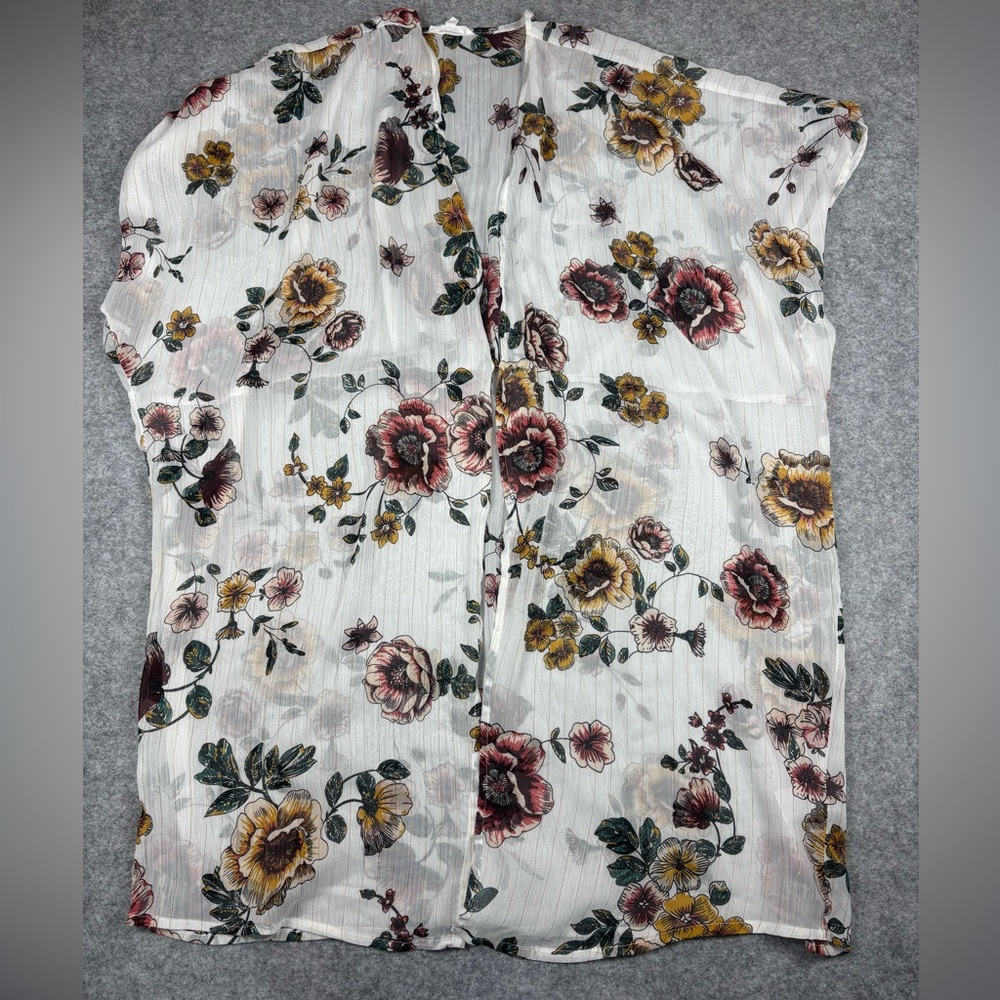 Maurices Sheer Floral Kimono Cardigan Metallic Stripe Duster Boho